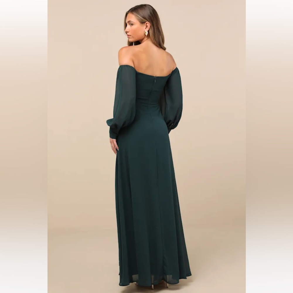 Lulus Feel the Romance Emerald Green Off-the-Shoulder Maxi Dress - Picture 2 of 5
